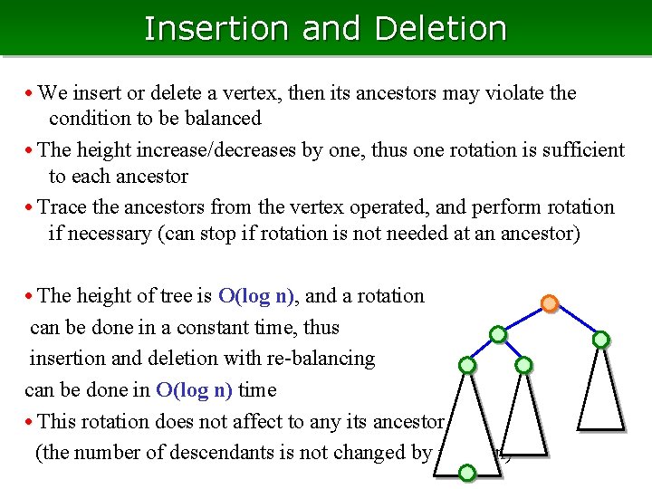 Insertion and Deletion • We insert or delete a vertex, then its ancestors may