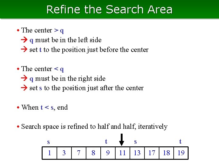 Refine the Search Area • The center > q q must be in the