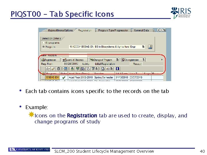 PIQST 00 – Tab Specific Icons • Each tab contains icons specific to the
