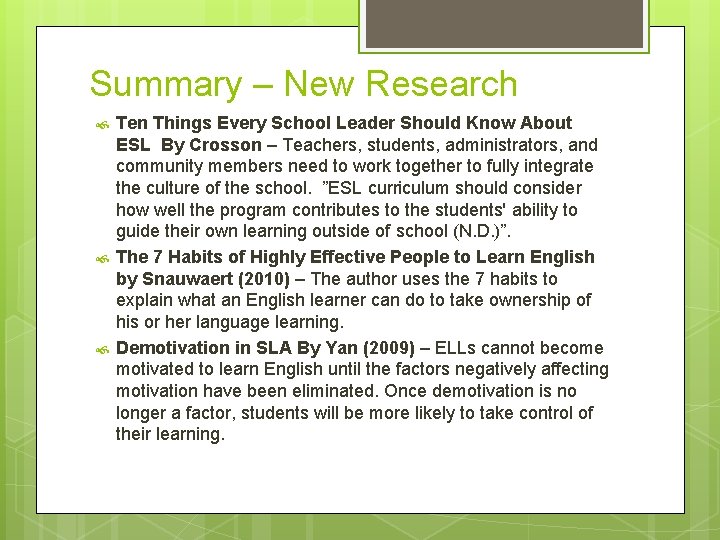 Summary – New Research Ten Things Every School Leader Should Know About ESL By