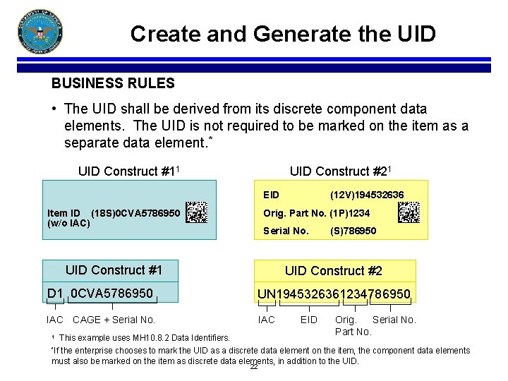 Create and Generate the UID BUSINESS RULES • The UID shall be derived from