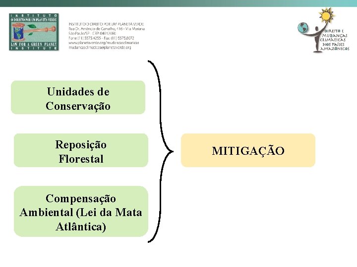 Unidades de Conservação Reposição Florestal Compensação Ambiental (Lei da Mata Atlântica) MITIGAÇÃO 