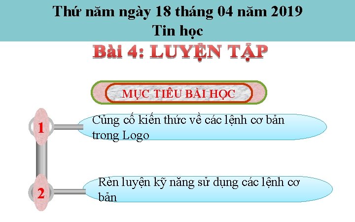 Thứ năm ngày 18 tháng 04 năm 2019 Tin học MỤC TIÊU BÀI HỌC