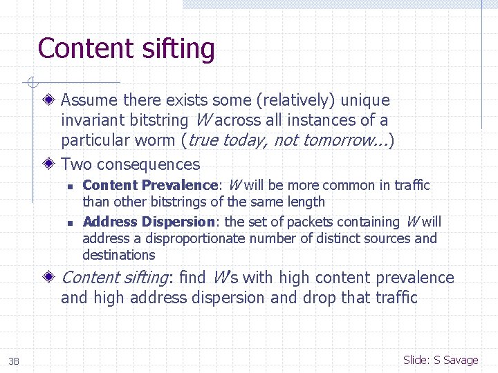 Content sifting Assume there exists some (relatively) unique invariant bitstring W across all instances