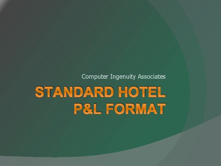 Computer Ingenuity Associates STANDARD HOTEL P&L FORMAT 