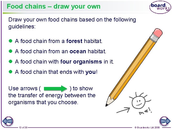 Food chains – draw your own Draw your own food chains based on the