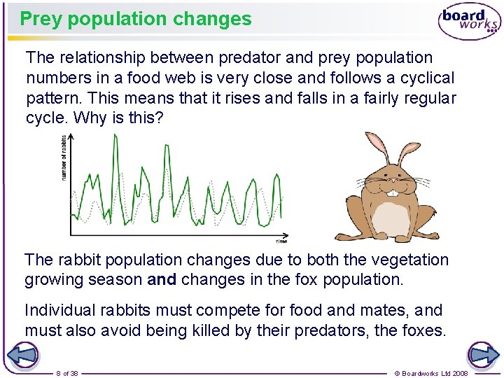 Prey population changes The relationship between predator and prey population numbers in a food