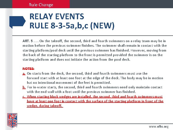 Rule Change RELAY EVENTS RULE 8 -3 -5 a, b, c (NEW) ART. 5.