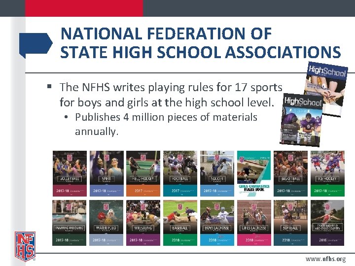 NATIONAL FEDERATION OF STATE HIGH SCHOOL ASSOCIATIONS § The NFHS writes playing rules for NATIONAL FEDERATION OF STATE HIGH SCHOOL ASSOCIATIONS § The NFHS writes playing rules for