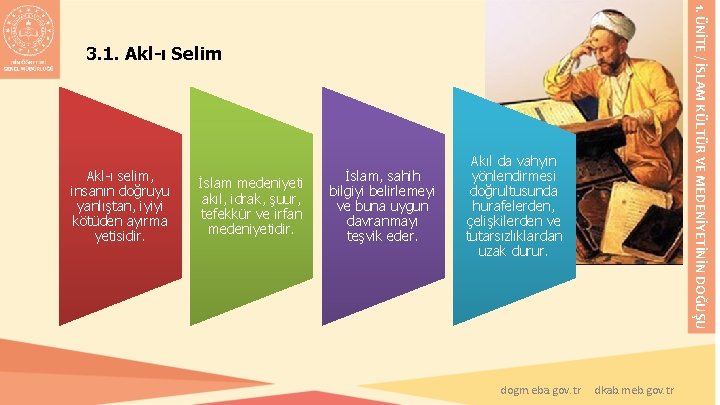 1. ÜNİTE / İSLAM KÜLTÜR VE MEDENİYETİNİN DOĞUŞU 3. 1. Akl-ı Selim Akl-ı selim, 1. ÜNİTE / İSLAM KÜLTÜR VE MEDENİYETİNİN DOĞUŞU 3. 1. Akl-ı Selim Akl-ı selim,