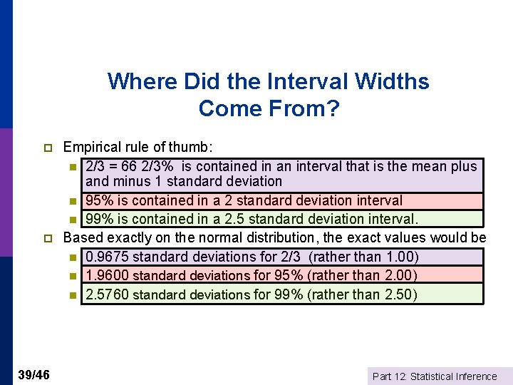 Where Did the Interval Widths Come From? p p 39/46 Empirical rule of thumb: