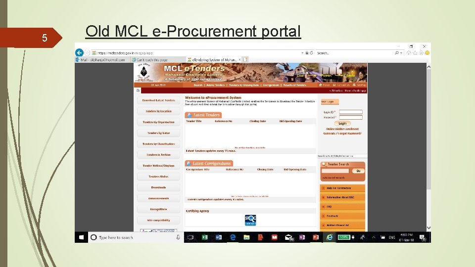 5 Old MCL e-Procurement portal 