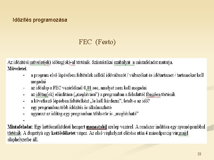 Időzítés programozása FEC (Festo) 33 