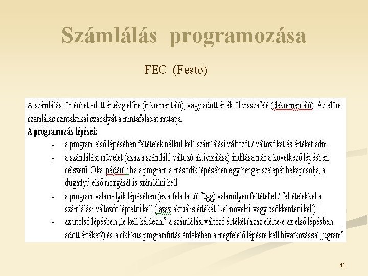 Számlálás programozása FEC (Festo) 41 
