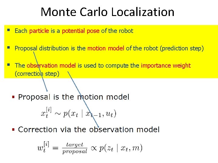 Monte Carlo Localization § Each particle is a potential pose of the robot §