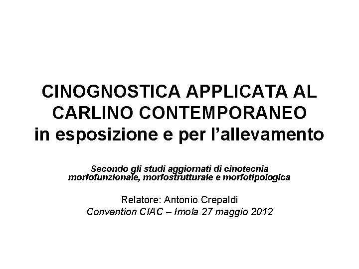CINOGNOSTICA APPLICATA AL CARLINO CONTEMPORANEO in esposizione e per l’allevamento Secondo gli studi aggiornati