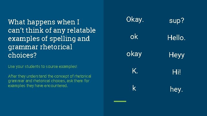 What happens when I can’t think of any relatable examples of spelling and grammar