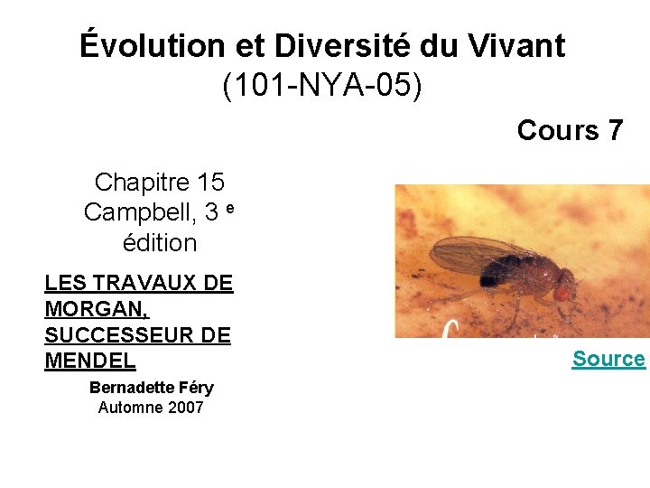 Évolution et Diversité du Vivant (101 -NYA-05) Cours 7 Chapitre 15 Campbell, 3 e