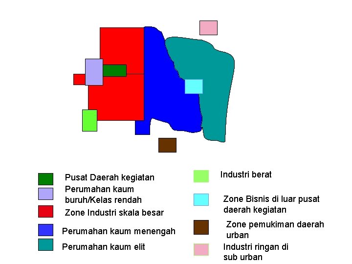 Pusat Daerah kegiatan Perumahan kaum buruh/Kelas rendah Zone Industri skala besar Perumahan kaum menengah