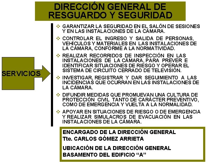 DIRECCIÓN GENERAL DE RESGUARDO Y SEGURIDAD SERVICIOS v GARANTIZAR LA SEGURIDAD EN EL SALÓN