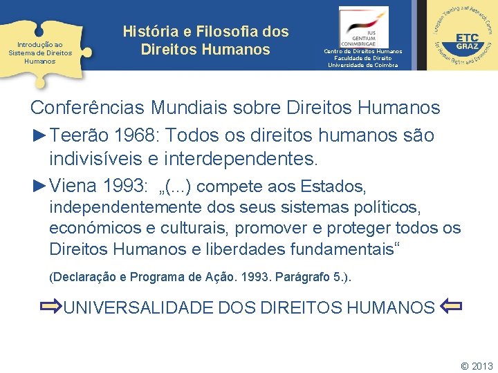 Introdução ao Sistema de Direitos Humanos História e Filosofia dos Direitos Humanos Centro de