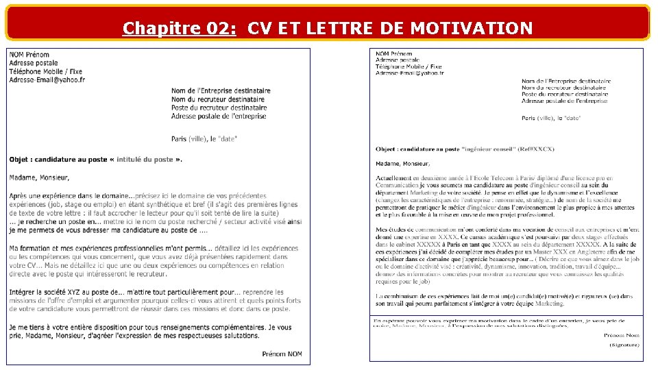 Chapitre 02: CV ET LETTRE DE MOTIVATION 