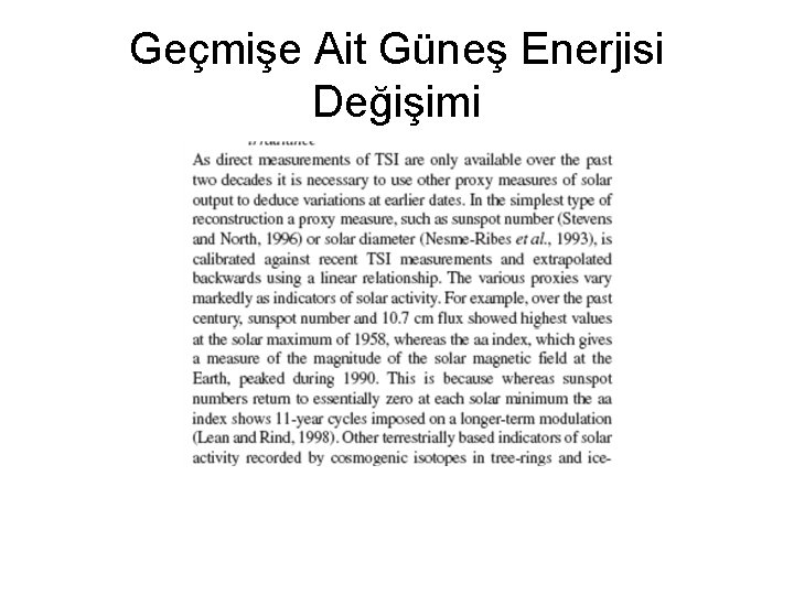 Geçmişe Ait Güneş Enerjisi Değişimi 