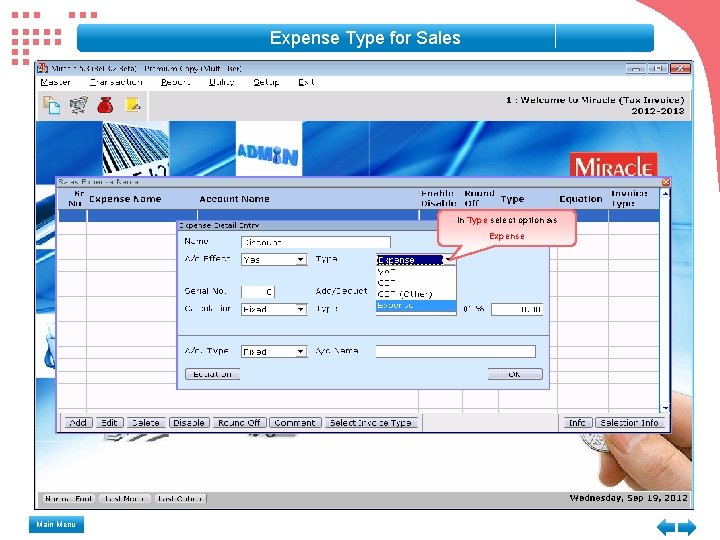 Expense Type for Sales In Type select option as Expense Main Menu Expense Type for Sales In Type select option as Expense Main Menu