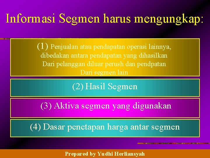 Informasi Segmen harus mengungkap: (1) Penjualan atau pendapatan operasi lainnya, dibedakan antara pendapatan yang