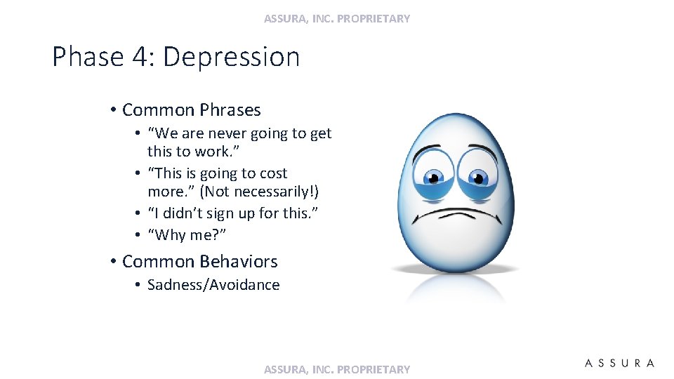 ASSURA, INC. PROPRIETARY Phase 4: Depression • Common Phrases • “We are never going