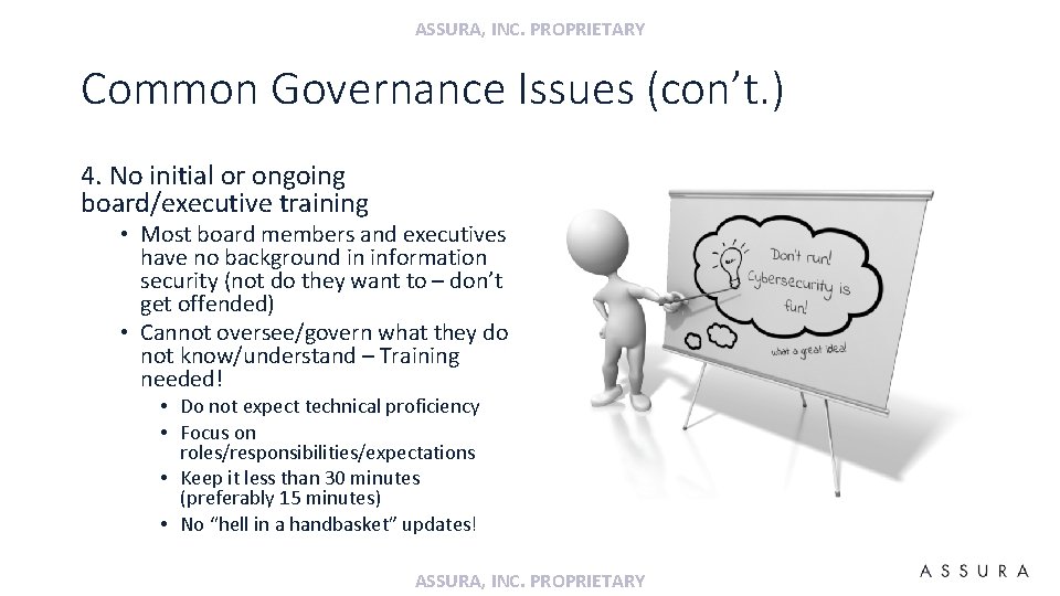 ASSURA, INC. PROPRIETARY Common Governance Issues (con’t. ) 4. No initial or ongoing board/executive