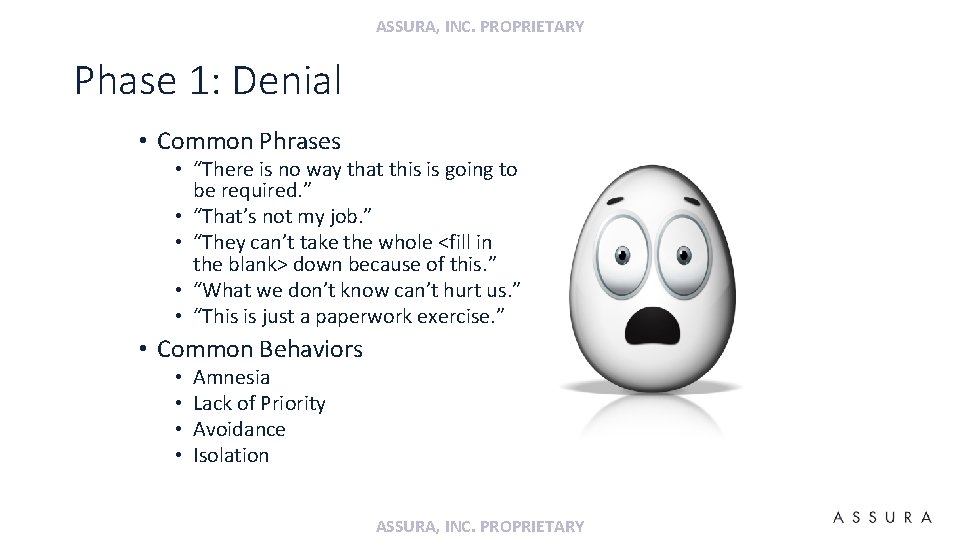 ASSURA, INC. PROPRIETARY Phase 1: Denial • Common Phrases • “There is no way