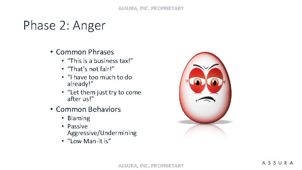 ASSURA, INC. PROPRIETARY Phase 2: Anger • Common Phrases • “This is a business