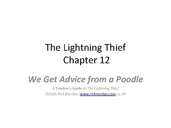 The Lightning Thief Chapter 12 We Get Advice from a Poodle A Teacher’s Guide