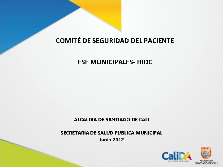 COMITÉ DE SEGURIDAD DEL PACIENTE ESE MUNICIPALES- HIDC ALCALDIA DE SANTIAGO DE CALI SECRETARIA