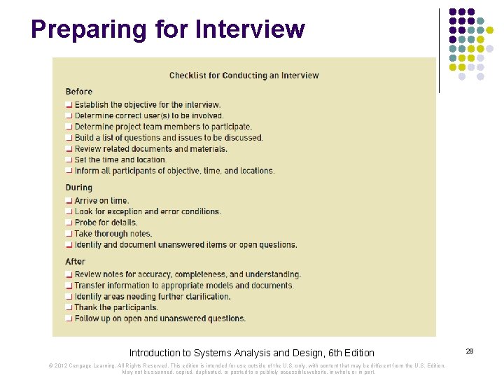 Preparing for Interview Introduction to Systems Analysis and Design, 6 th Edition © 2012