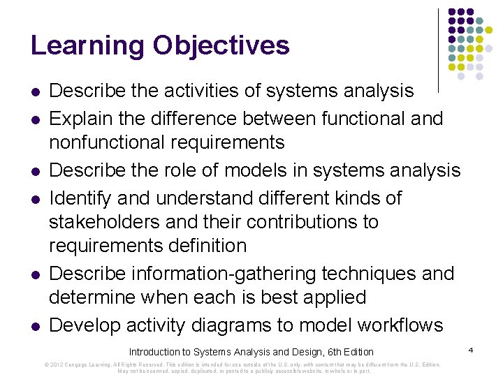 Learning Objectives l l l Describe the activities of systems analysis Explain the difference