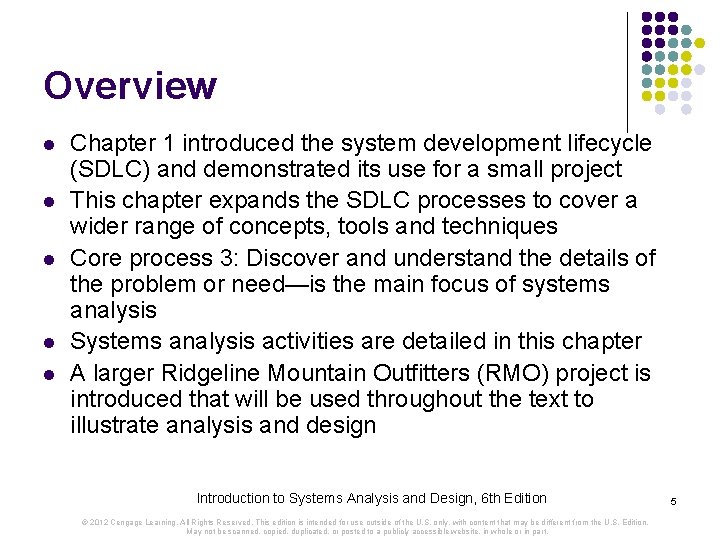 Overview l l l Chapter 1 introduced the system development lifecycle (SDLC) and demonstrated