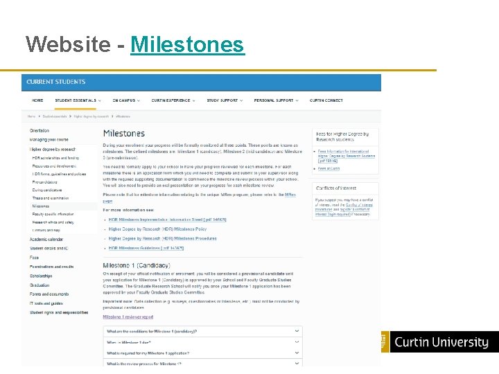 Website - Milestones Curtin University is a trademark of Curtin University of Technology CRICOS