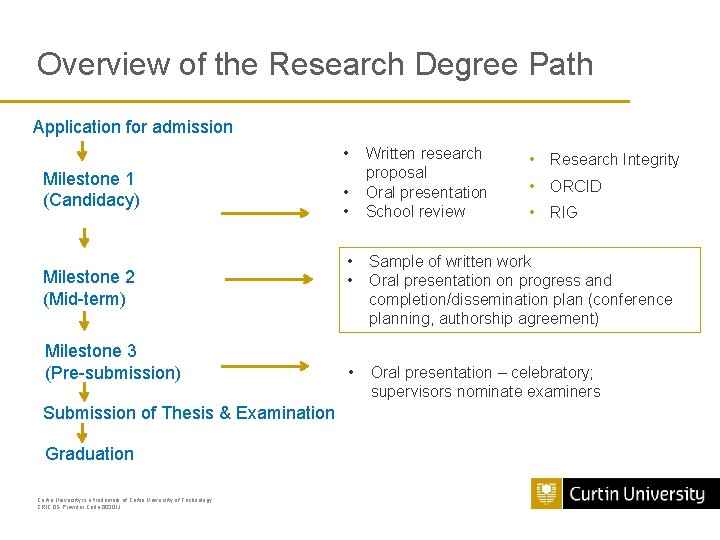 Overview of the Research Degree Path Application for admission • Milestone 1 (Candidacy) Milestone