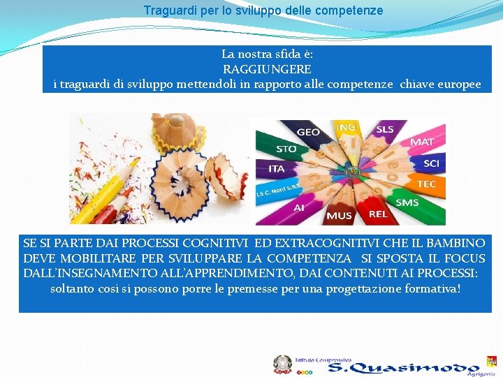 Traguardi per lo sviluppo delle competenze La nostra sfida è: RAGGIUNGERE i traguardi di Traguardi per lo sviluppo delle competenze La nostra sfida è: RAGGIUNGERE i traguardi di