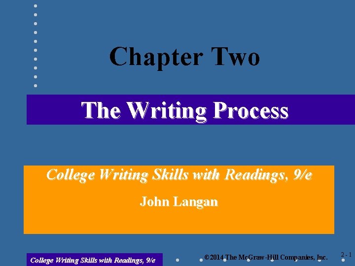 Chapter Two The Writing Process College Writing Skills with Readings, 9/e John Langan College