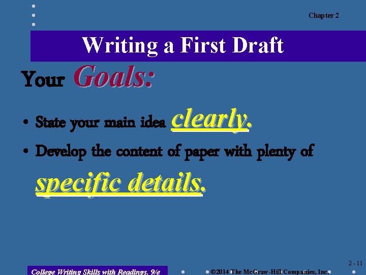 Chapter 2 Writing a First Draft Your Goals: • State your main idea clearly. Chapter 2 Writing a First Draft Your Goals: • State your main idea clearly.