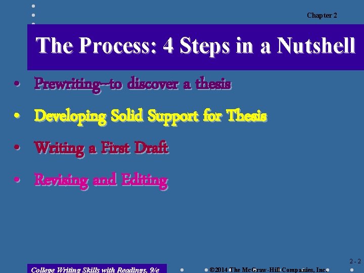 Chapter 2 The Process: 4 Steps in a Nutshell • • Prewriting--to discover a