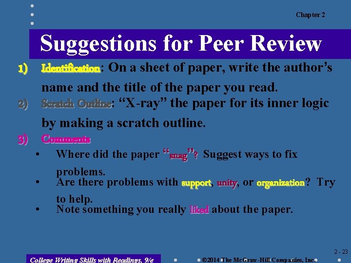 Chapter 2 Suggestions for Peer Review 1) Identification: On a sheet of paper, write