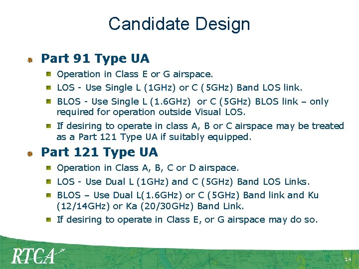 Candidate Design Part 91 Type UA Operation in Class E or G airspace. LOS