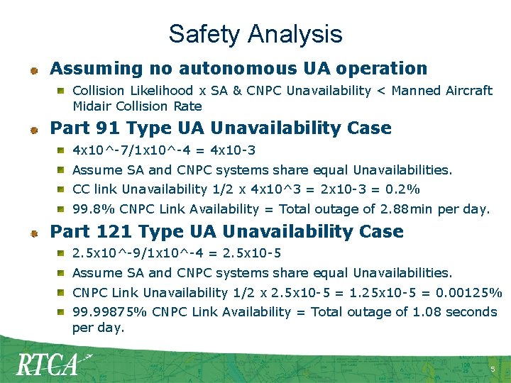 Safety Analysis Assuming no autonomous UA operation Collision Likelihood x SA & CNPC Unavailability