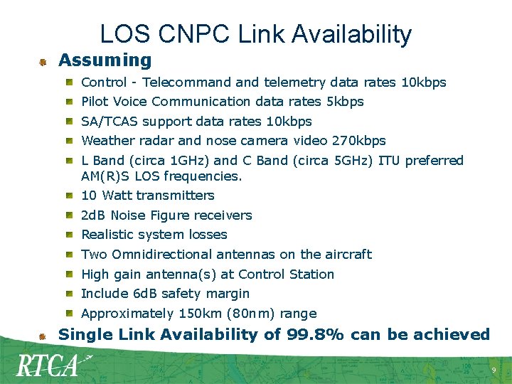 LOS CNPC Link Availability Assuming Control - Telecommand telemetry data rates 10 kbps Pilot