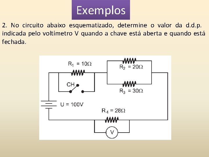 Exemplos 2. No circuito abaixo esquematizado, determine o valor da d. d. p. indicada