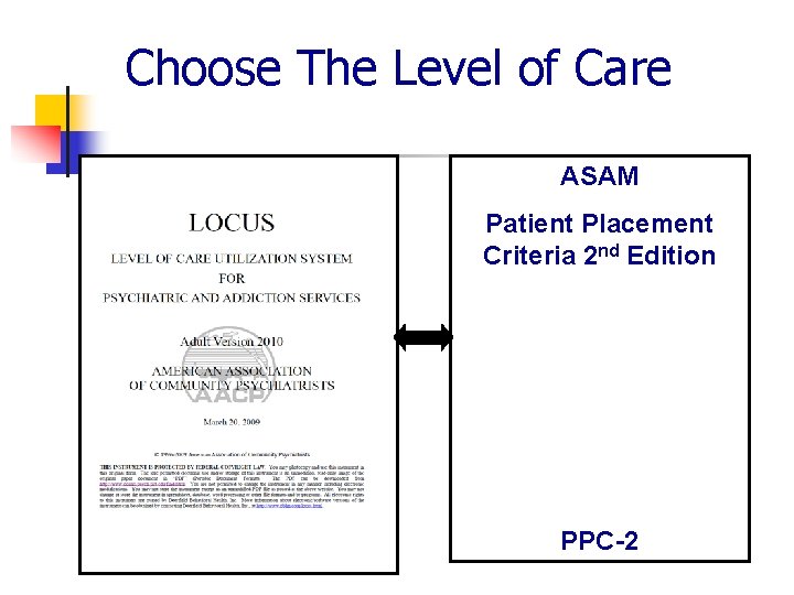 Choose The Level of Care ASAM Patient Placement Criteria 2 nd Edition PPC-2 
